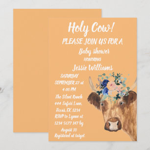 Cute Cow Farm Country Baby Boy Western Floral Invi Invitation