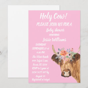 Cute Cow Farm Country Baby Girl Western Floral  Invitation