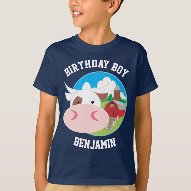 Cute Cow Farm Kids Birthday Party T-Shirt (Front)
