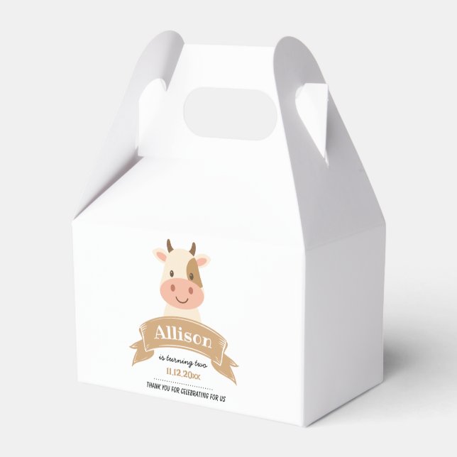 Cute Cow Farmhouse Birthday Party | Thank You Favour Box (Front Side)