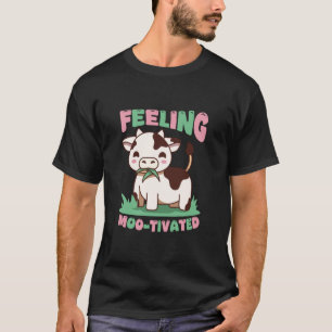 Cute Cow Feeling Moo-tivated Funny Animal Humour T-Shirt