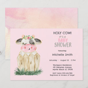 Cute Cow Floral Pink Gold  Invitation