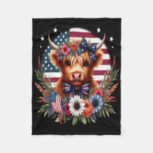 Cute Cow Florals 4th Of July Usa Flag Patriotic Co Fleece Blanket