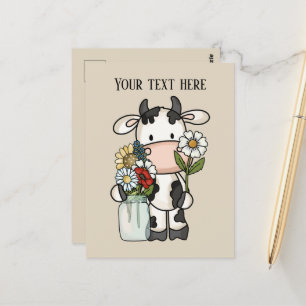 Cute cow flowers add message postcard