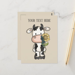 Cute cow flowers add message postcard