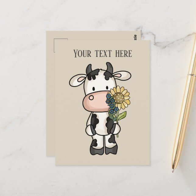 Cute cow flowers add message  postcard (Front/Back In Situ)