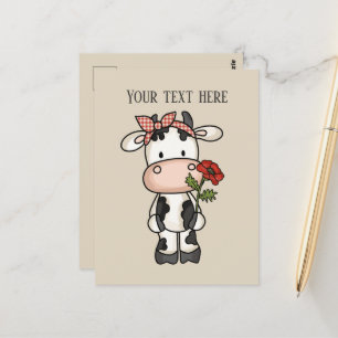 Cute cow flowers add message postcard