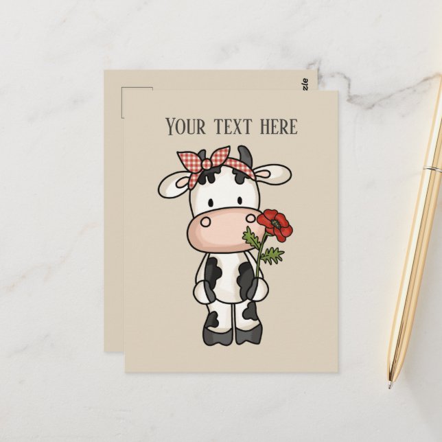 Cute cow flowers add message  postcard (Front/Back In Situ)