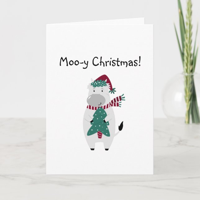 cute cow funny pun merry Christmas happy Holiday Card (Front)