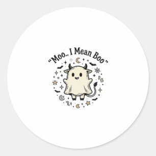 Cute Cow Ghost Halloween Moo Boo Vintage Design_1 Classic Round Sticker
