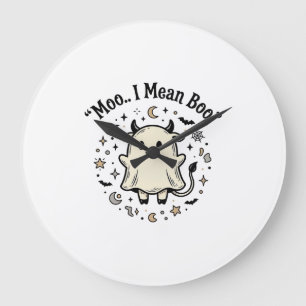 Cute Cow Ghost Halloween Moo Boo Vintage Design_1 Large Clock