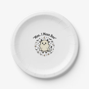 Cute Cow Ghost Halloween Moo Boo Vintage Design_1 Paper Plate