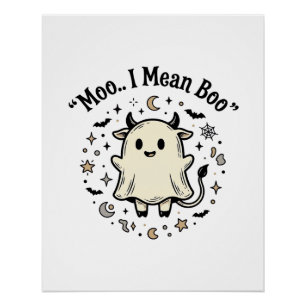 Cute Cow Ghost Halloween Moo Boo Vintage Design_1 Poster
