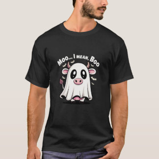 Cute Cow Ghost Halloween Pun Moo I Mean Boo Funny T-Shirt