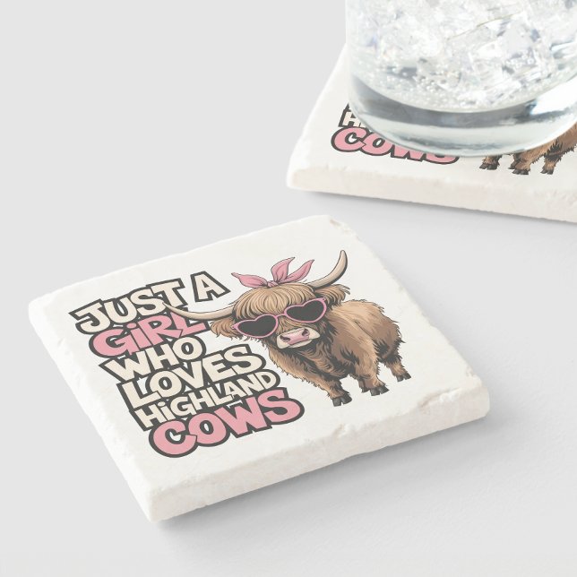 Cute Cow Gift Farm Life Just A Girl Highland Cows Stone Coaster (Creator Uploaded)