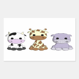 Cute cow giraffe hippo cartoon kids sticker