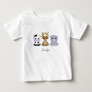 Cute cow giraffe hippo cartoon name baby shirt