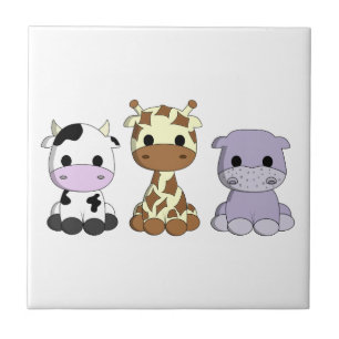 Cute cow giraffe hippo cartoon nursery tile