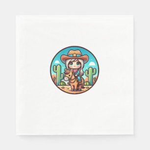 Cute Cow Girl Horse Riding Cowgirl Sunset Rider _1 Napkin