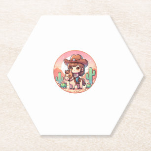 Cute Cow Girl Horse Riding Cowgirl Sunset Rider _2 Paper Coaster