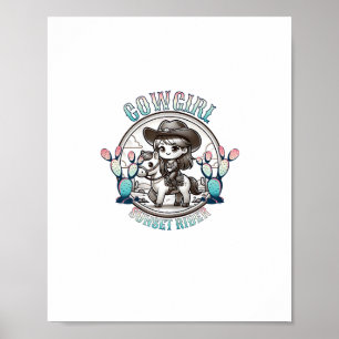 Cute Cow Girl Horse Riding Cowgirl Sunset Rider _7 Poster