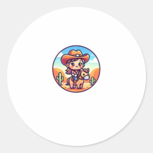 Cute Cow Girl Horse Riding Cowgirl Sunset Rider _8 Classic Round Sticker