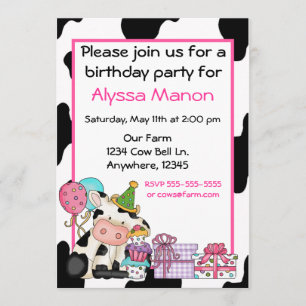 Cute cow girls birthday invitation