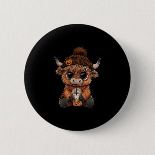 Cute Cow Hat Pumpkin Drink Coffee Lover Halloween 6 Cm Round Badge