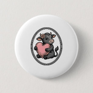 Cute Cow Heart Vintage Engraving Farm Shirt 6 Cm Round Badge
