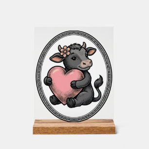 Cute Cow Heart Vintage Engraving Farm Shirt Acrylic Sign