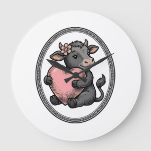 Cute Cow Heart Vintage Engraving Farm Shirt Large Clock