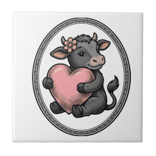 Cute Cow Heart Vintage Engraving Farm Shirt Tile