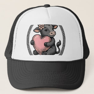 Cute Cow Heart Vintage Engraving Farm Shirt Trucker Hat