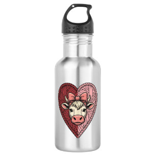 Cute Cow Heart Yarn Vintage Engraving Design_1 532 Ml Water Bottle