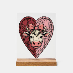 Cute Cow Heart Yarn Vintage Engraving Design_1 Acrylic Sign