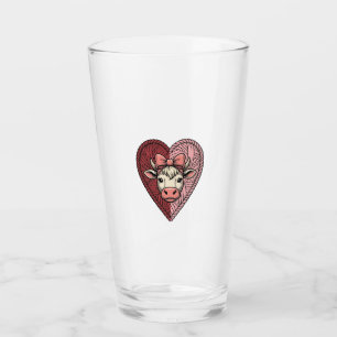 Cute Cow Heart Yarn Vintage Engraving Design_1 Glass