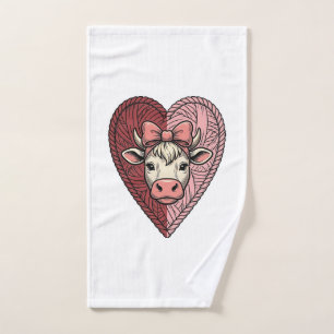 Cute Cow Heart Yarn Vintage Engraving Design_1 Hand Towel