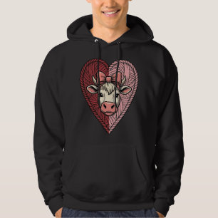 Cute Cow Heart Yarn Vintage Engraving Design_1 Hoodie