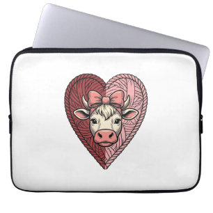 Cute Cow Heart Yarn Vintage Engraving Design_1 Laptop Sleeve