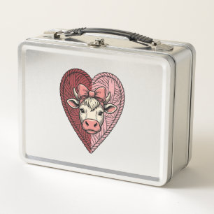 Cute Cow Heart Yarn Vintage Engraving Design_1 Metal Lunch Box