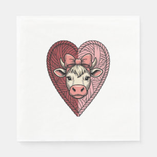 Cute Cow Heart Yarn Vintage Engraving Design_1 Napkin