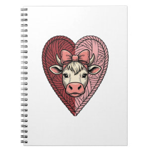 Cute Cow Heart Yarn Vintage Engraving Design_1 Notebook