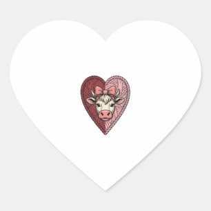 Cute Cow Heart Yarn Vintage Engraving Design_1 Sticker