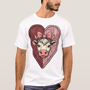 Cute Cow Heart Yarn Vintage Engraving Design_1 T-Shirt