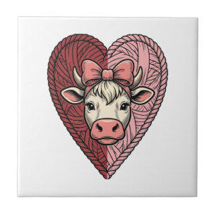 Cute Cow Heart Yarn Vintage Engraving Design_1 Tile