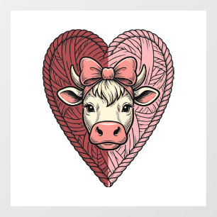 Cute Cow Heart Yarn Vintage Engraving Design_1 Window Cling