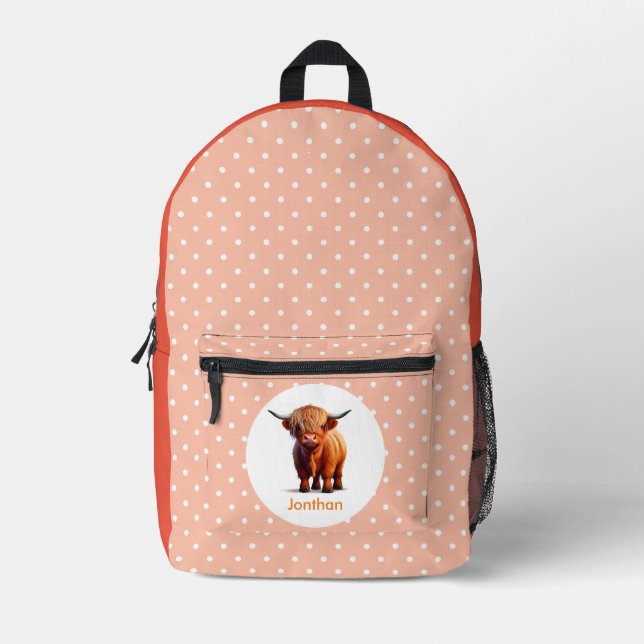 Cute Cow Highlander  Printed Backpack (Front)