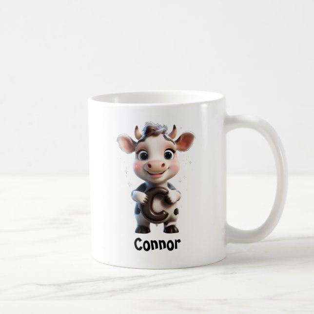 Cute Cow Holding Letter C Coffee Mug (Right)