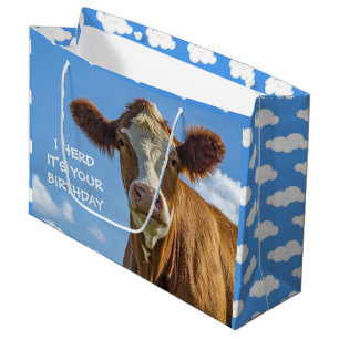 Cute Cow I Herd it's Your Birthday Large Gift Bag