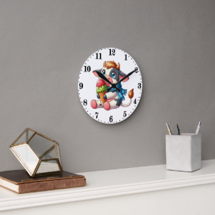 Cute cow ice cream round clock